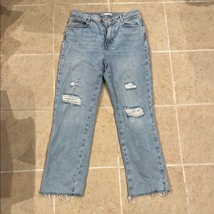 Zara Blue Straight Leg Jeans Distressed Vintage Style